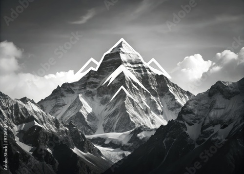 Sleek modern logo blending with the rugged Everest terrain in monochromatic tones photo