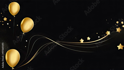 Festive Golden Balloons on Dark Backdrop for Christmas Cards