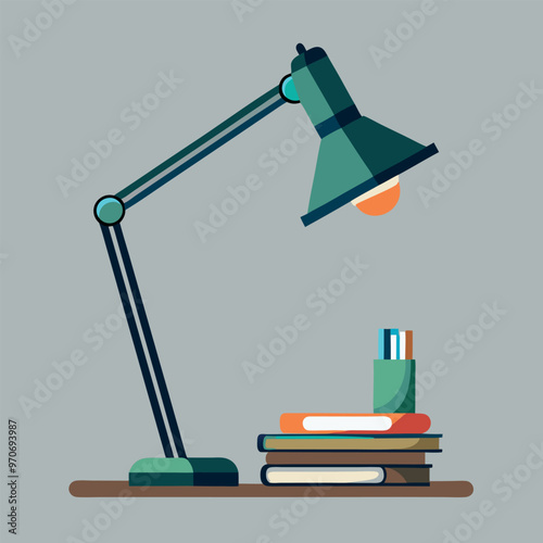 Adobe Illustrator Artwork illustration of a modern LED desk lamp with adjustable brightness settings