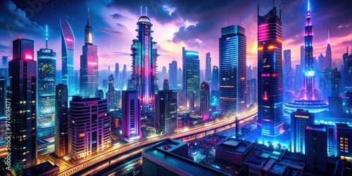 Wallpaper Mural innovative futuristic urban cityscape architecture bright neon lights bustling nightlife energetic atmosphere Torontodigital.ca