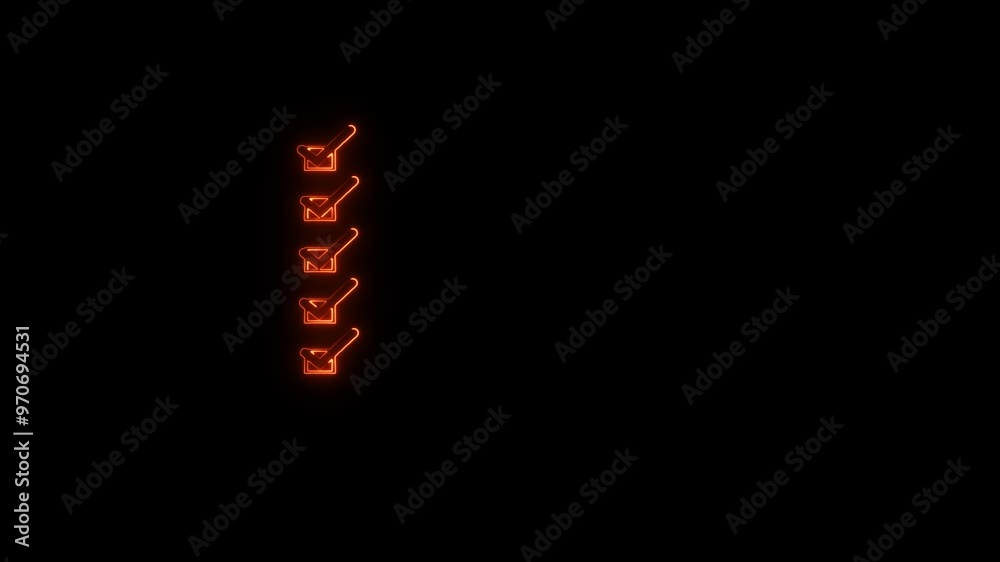 Tick mark icon circle neon sign. check mark red saber icon animation
