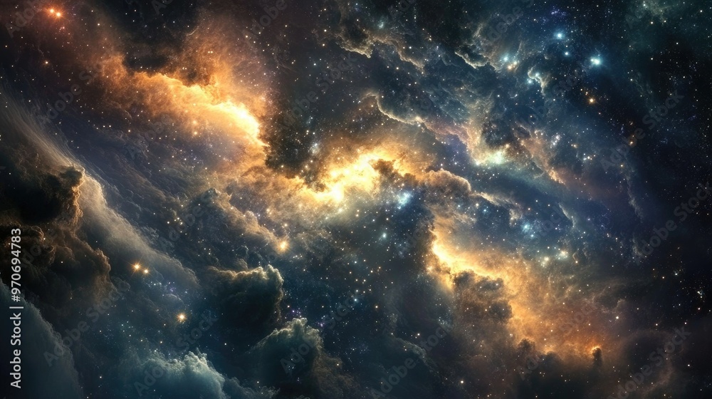 A vast and colorful nebula in deep space, with swirling clouds of gas and dust illuminated by distant stars. A vast and colorful nebula in deep space, with swirling clouds of gas and dust illuminated by distant stars.