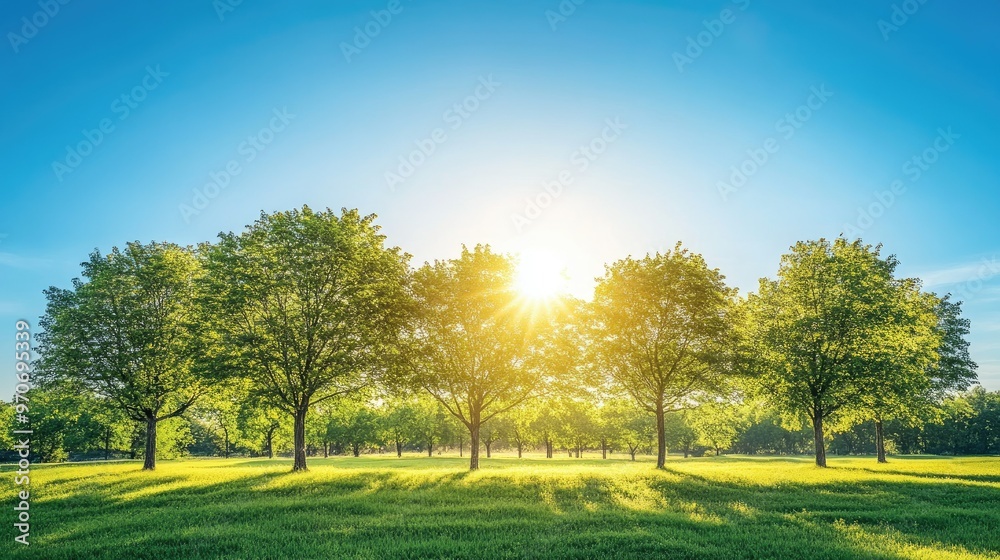 Row of trees in a forest under a bright sun, symbolizing nature's sustainability and environmental protection. Row of trees in a forest under a bright sun, symbolizing nature's sustainability and environmental protection.