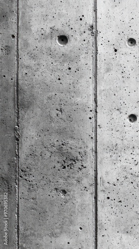 Gray Concrete Wall with Vertical Lines and Circular Holes photo