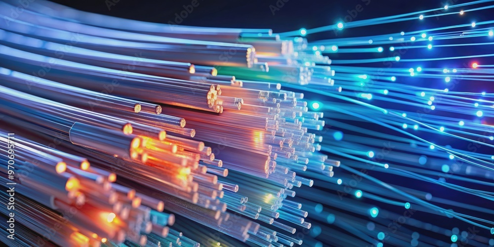 Close-up of internet optical fiber cables with futuristic technology, internet, fiber optic, cables, technology Close-up of internet optical fiber cables with futuristic technology, internet, fiber optic, cables, technology