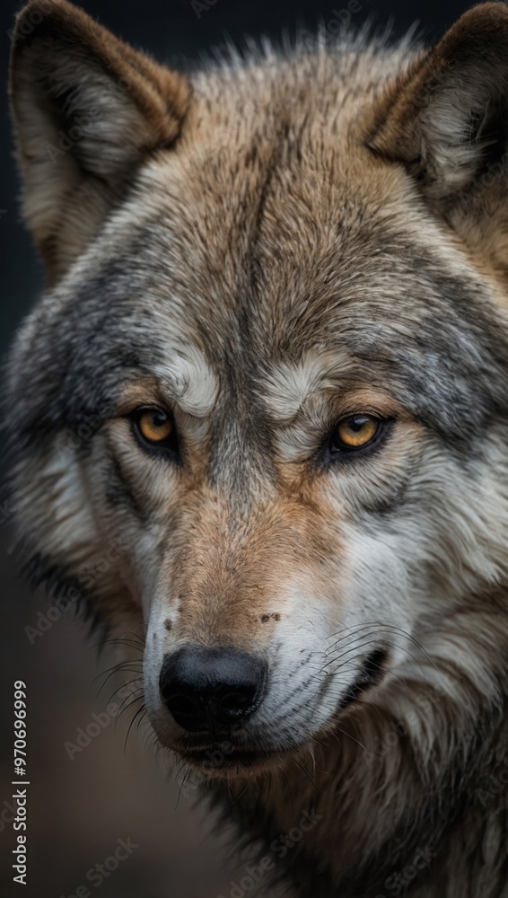 A wolf is standing in a forest with its head held high A wolf is standing in a forest with its head held high