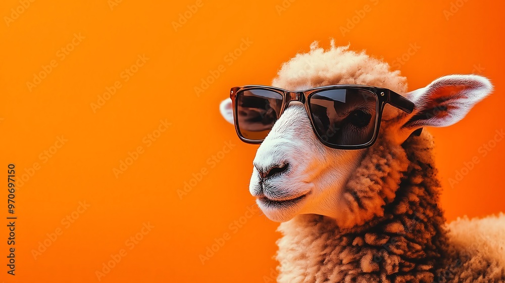 Cool sheep with sunglasses, orange background Cool sheep with sunglasses, orange background