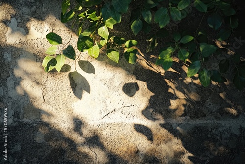 Shadows of Foliage Cast on a Textured Wall During Golden Hour photo