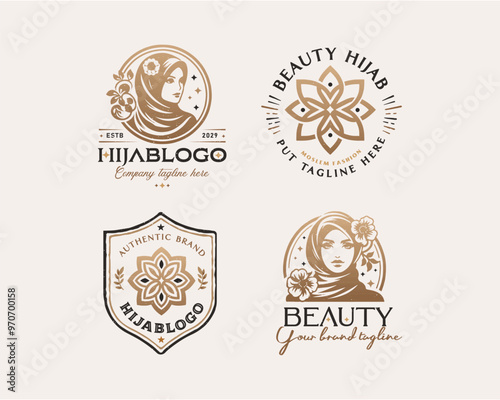 Beauty elegant hijab arabic woman logo design for business company