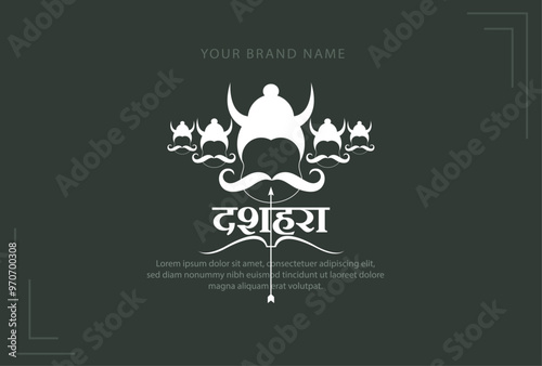 Illustration with symbol of Ravana and Bow-Arrow for Hindu Festival DUSSEHRA (Vijaydashami)