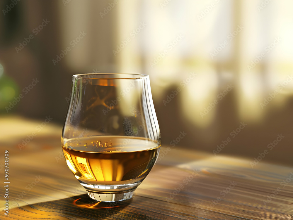 Realistic Image of Golden Whiskey in a Glass on a Wooden Table Realistic Image of Golden Whiskey in a Glass on a Wooden Table