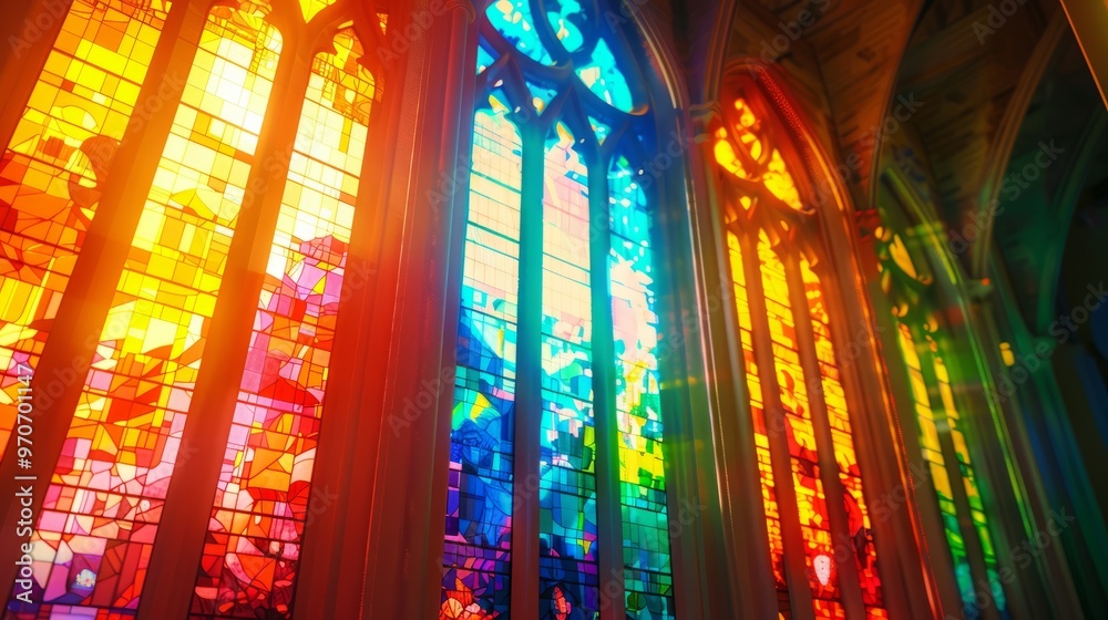 A colorful stained glass window with a rainbow of colors A colorful stained glass window with a rainbow of colors