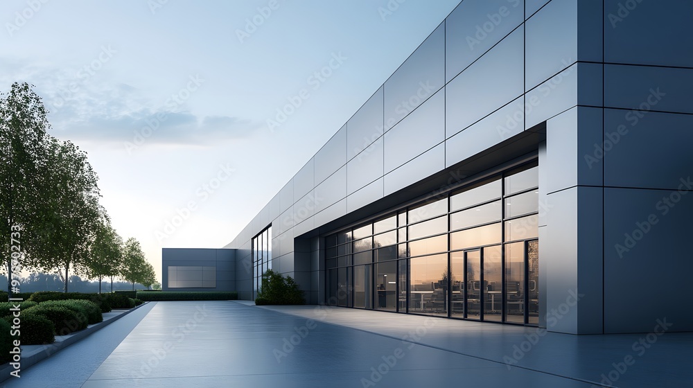 Modern Building with Glass Facade and Courtyard Modern Building with Glass Facade and Courtyard