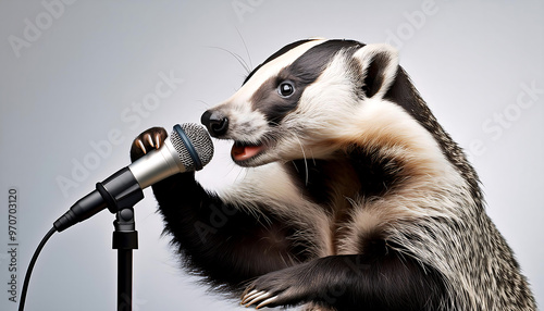 badger singing into a microphone photo