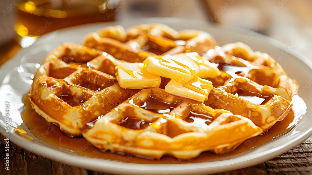 Photo of Delicious Homemade Waffles with Butter and Syrup Photo of Delicious Homemade Waffles with Butter and Syrup