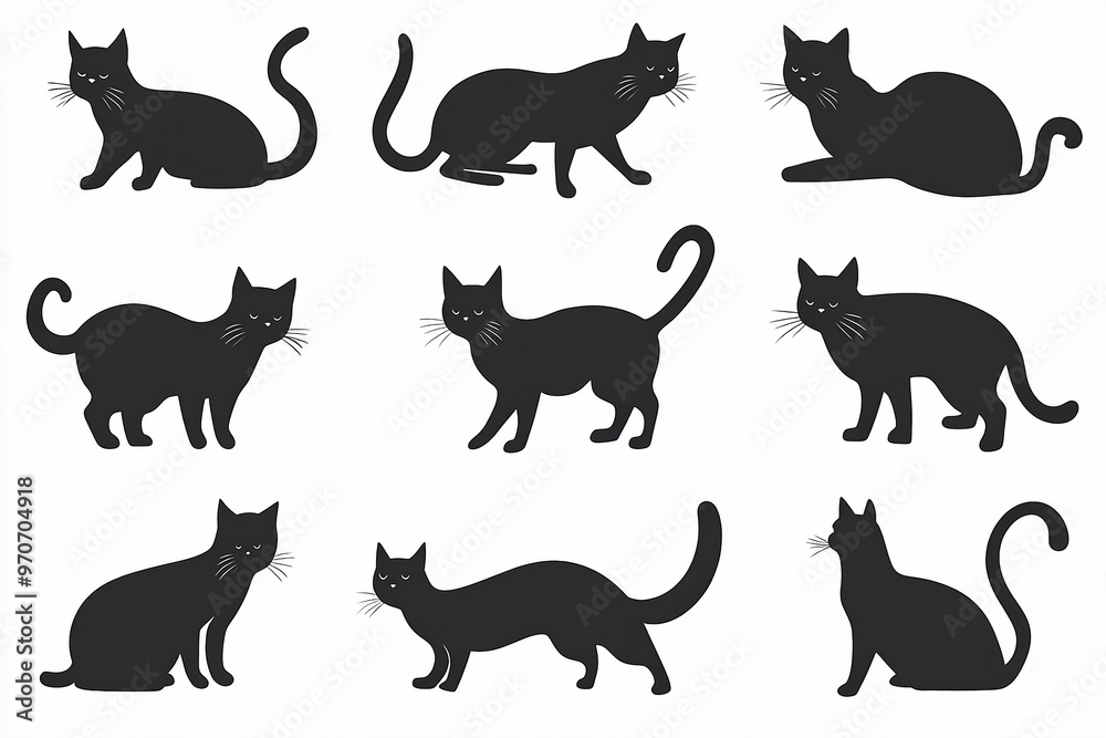 Set of black cat silhouettes.