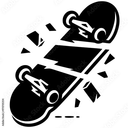 Broken skateboard silhouette