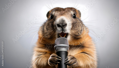 marmot singing into a microphone photo