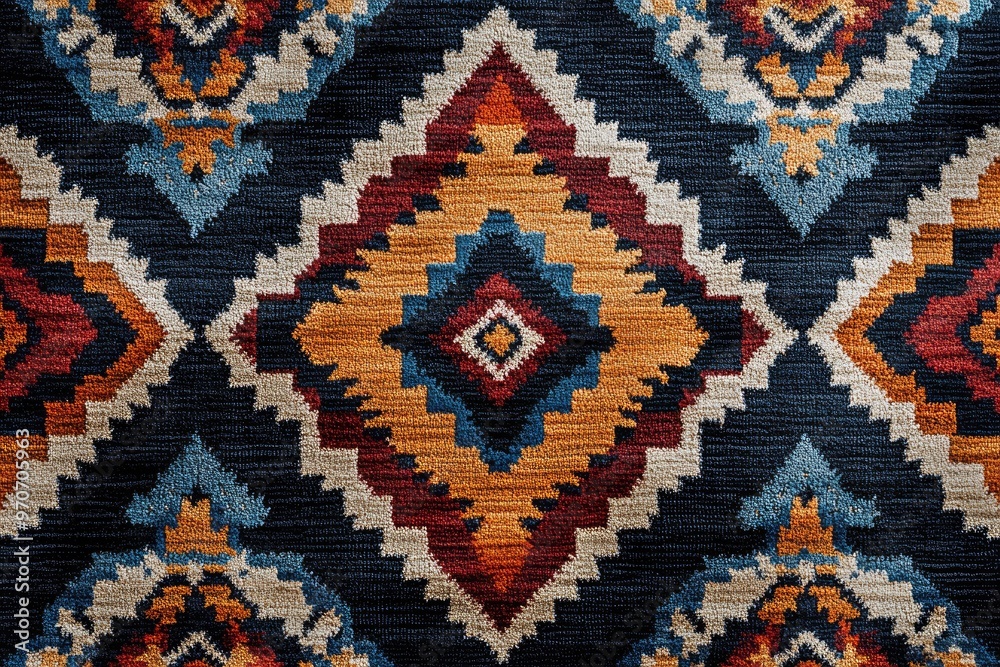 Geometric Tufted Rug with Navajo Tribal Pattern Geometric Tufted Rug with Navajo Tribal Pattern