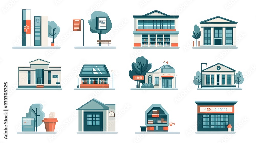A Collection of Various Building Facades with Architectural Details A Collection of Various Building Facades with Architectural Details
