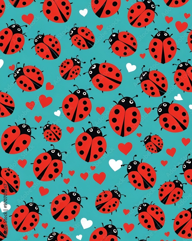 ladybirds ladybugs insects with flowers and hearts pattern modern garden nature design ladybirds ladybugs insects with flowers and hearts pattern modern garden nature design