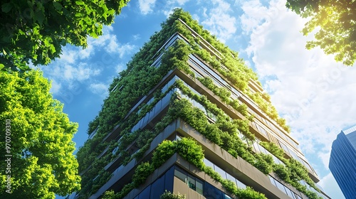 Modern Building with Greenery on Facade