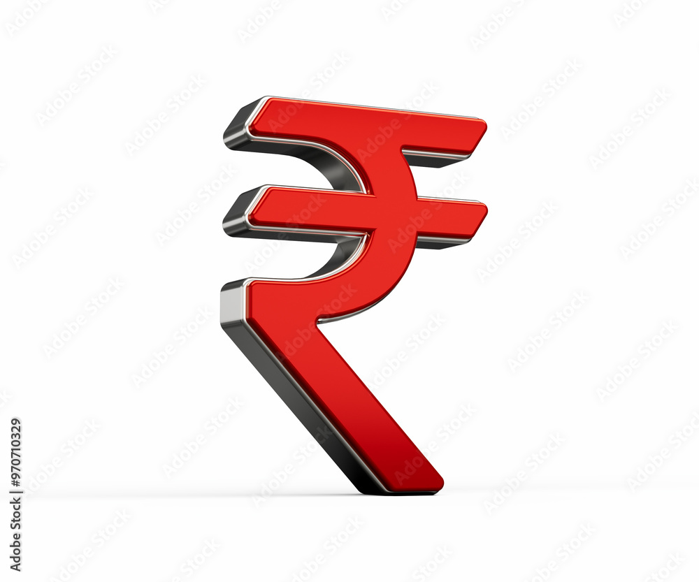 Bold Vibrant Red Indian Rupee Currency Symbol With Sleek Metallic Gleam 3D Illustration Bold Vibrant Red Indian Rupee Currency Symbol With Sleek Metallic Gleam 3D Illustration