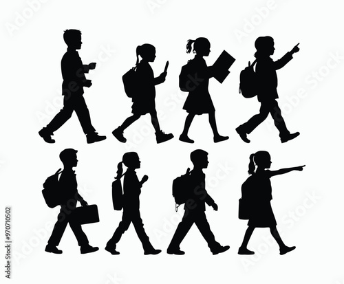 Vector silhouette of school kids back to school illustration template