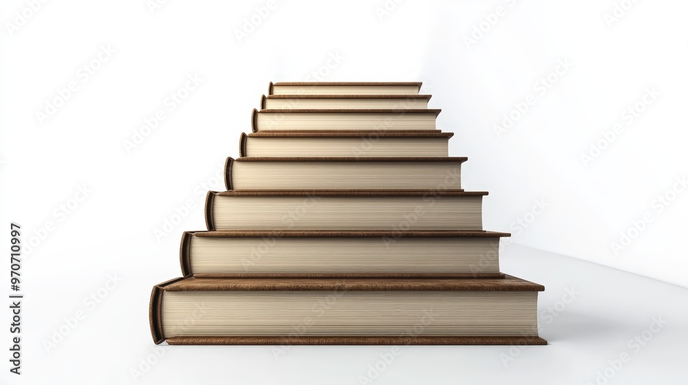 A Staircase Made Of Books Leading Into An Open Volume On A White Background, Symbolizing A Journey Through Knowledge And Creativity . Generative ai A Staircase Made Of Books Leading Into An Open Volume On A White Background, Symbolizing A Journey Through Knowledge And Creativity . Generative ai