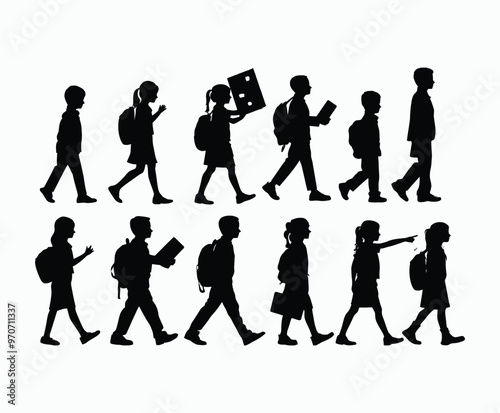 Vector silhouette of school kids back to school illustration template