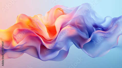 Elegant Abstract Colorful Shape Floating on a Light Blue Background, Featuring Smooth Curves, Gradient Color, and Soft Edges with Fluid Lines and Light Reflections for a Modern, Vibrant Design.