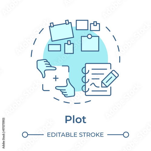 Plot multi color concept icon. Story board, storytelling. Cinematography, film plot. Round shape line illustration. Abstract idea. Graphic design. Easy to use in infographic, presentation