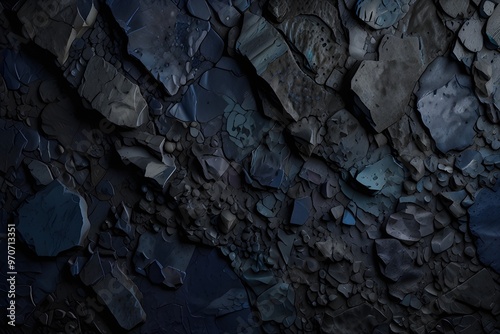 charcoal gray to deep indigo gradient color rough grunge rock texture close-up background from Generative A photo