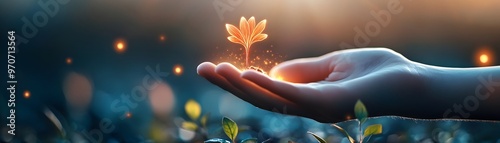 Human Hand Holding Glowing ...