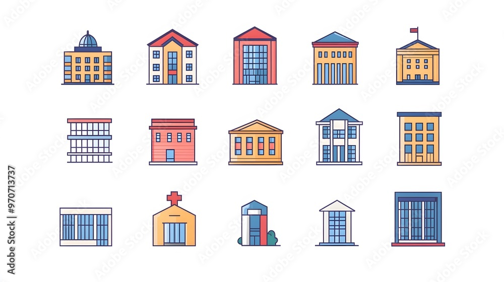Collection of Colorful Cartoon Building Facades Collection of Colorful Cartoon Building Facades