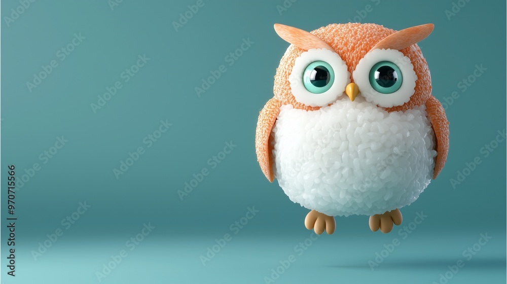Obraz premium Sushi-inspired owl figurine on a teal background.