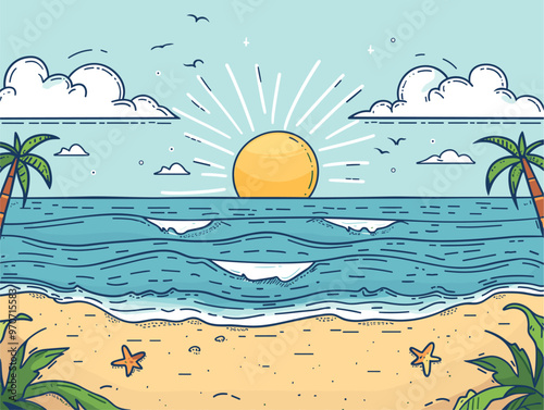 Illustration of Pristine Beachfront: An Oasis of Aquatic Purity, Embodied by the International Symbol of Water Quality