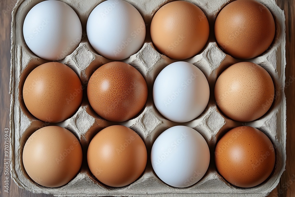 Carton of fresh brown and white eggs Carton of fresh brown and white eggs