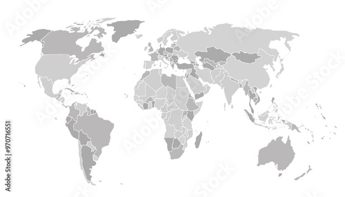 Cartoon pictures of world map on white background. All countries of the world in different colors. Can use for printing, website, presentation element, textile. Vector illustration.
