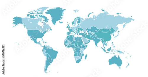 Cartoon pictures of world map on white background. All countries of the world in different colors. Can use for printing, website, presentation element, textile. Vector illustration.