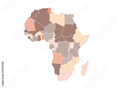 Cartoon pictures of Africa map on white background. All countries of Africa in  Modern colors. Can use for printing, website, presentation element, textile. Vector illustration.