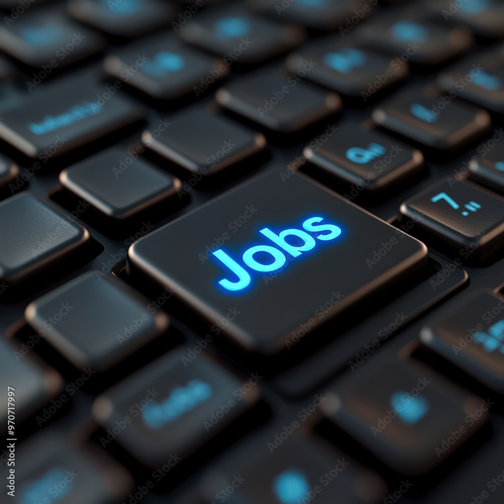 Illuminated Jobs Key on Black Keyboard Illuminated Jobs Key on Black Keyboard
