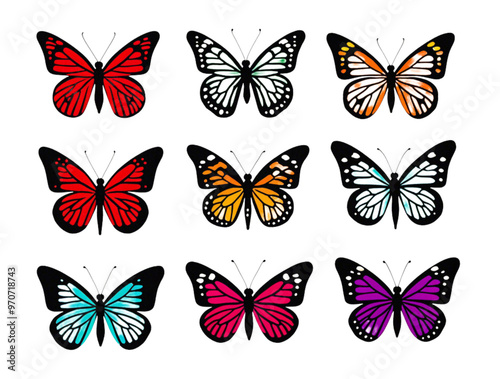 set of butterflies isolated on transparent background