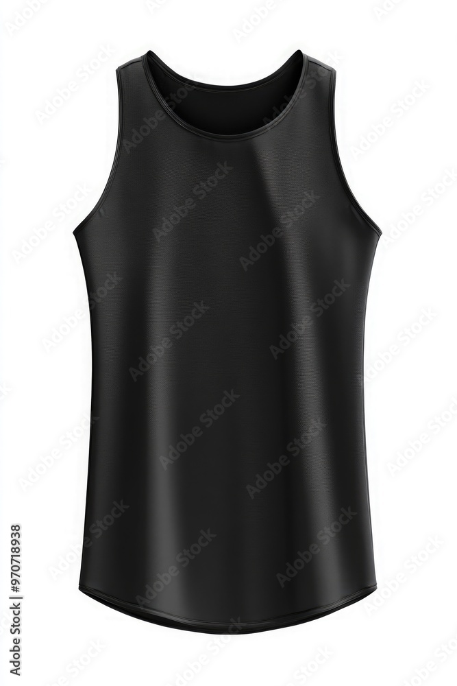 Mockup of Black Sleeveless Shirt Displayed on Solid White Background Highlighting Sleek Modern Design with Smooth Fitted Fabric and Tailored Details