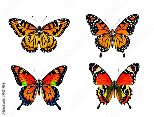 set of butterflies isolated on transparent background