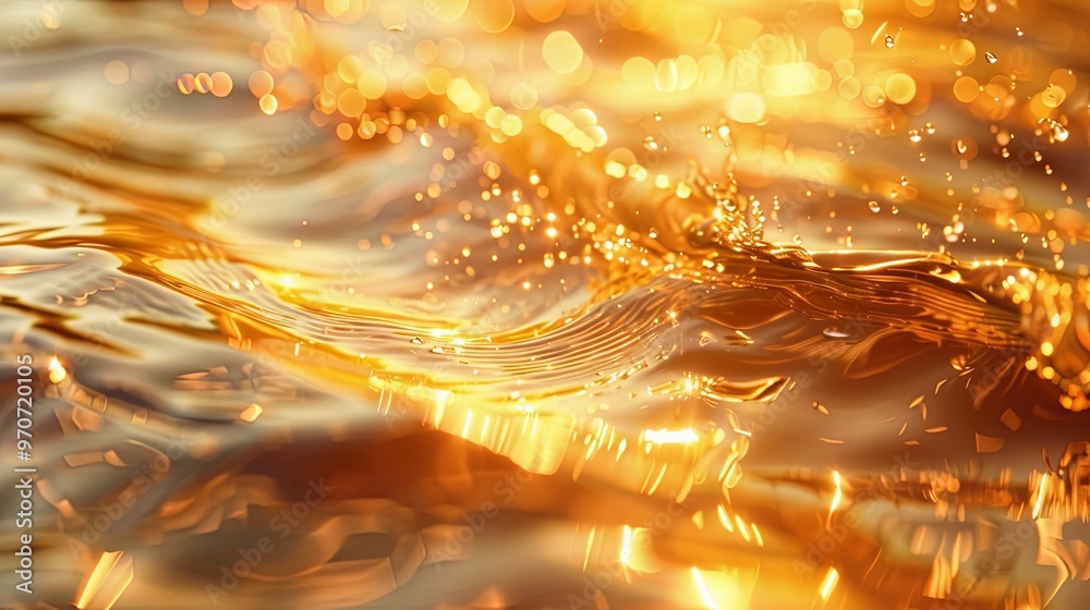 Golden Liquid Ripples with Sparkling Bokeh
