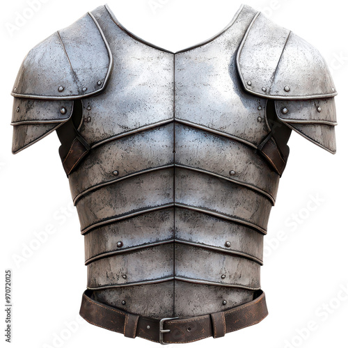 Knight's armor chest plate with metallic finish clipart on transparent background
