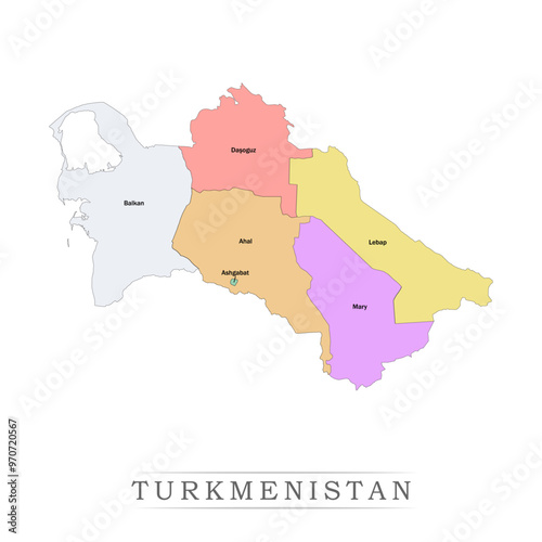 Turkmenistan  administrative divisions. Turkmenistan map illustration vector.
