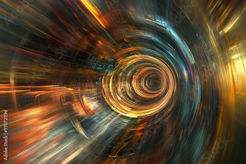 Dynamic Swirling Vortex Representing a Time and Space Tunnel with Intricate Colors and Patterns Evoking Infinite Movement and Dimension photo