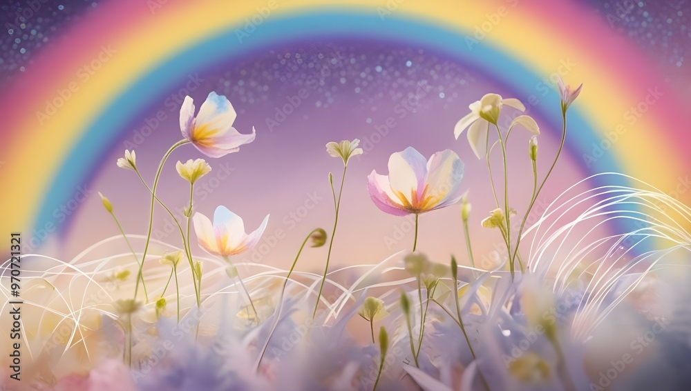 Obraz premium rainbow and flowers illustration